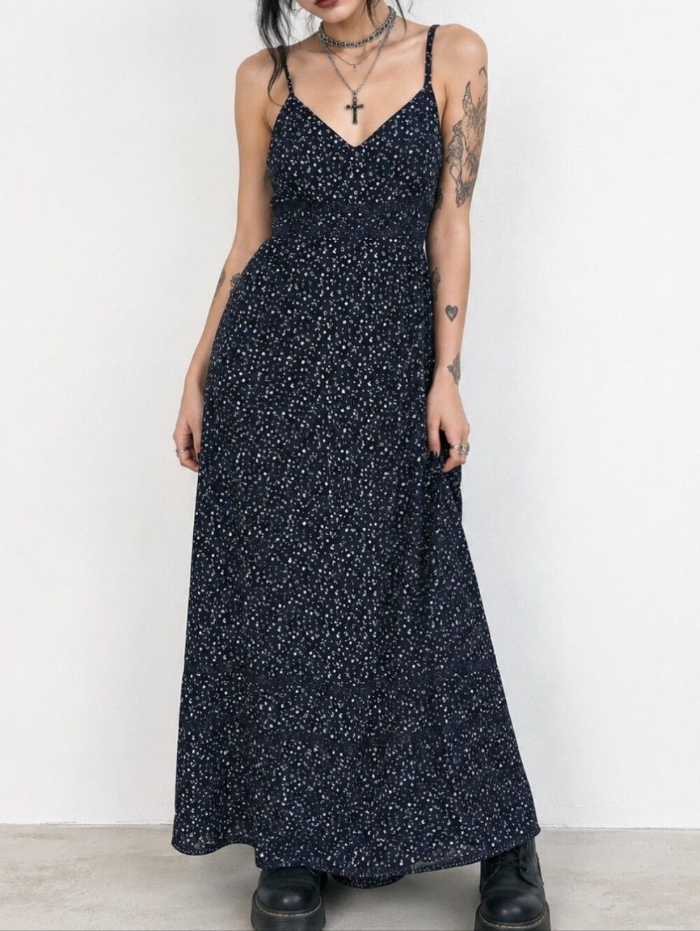 Disturbia black ditsy floral dark boho moody witchy maxi dress size 8